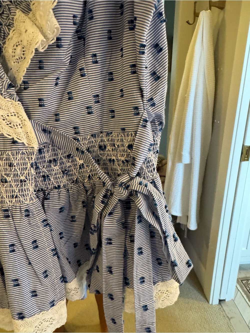 Maeve Light Blue Dot Wrap Tunic with White Lace Ruffle - Picture 5 of 6